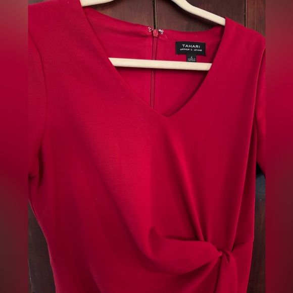Tahari Asymmetrical Knot Red Sheath Dress - Picture 4 of 10